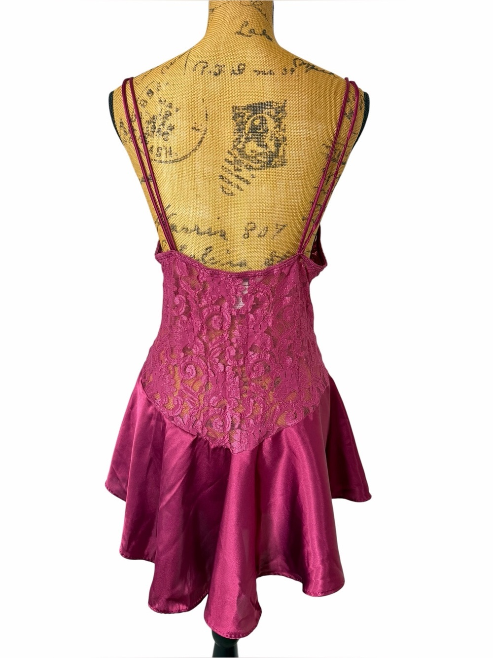 Private Luxuries Vintage Magenta Lace Satin Babydoll Slip Dress L USA - Picture 3 of 6